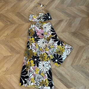 Summer floral wide-leg romper with tie back from Anthropologie NBW size L